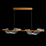 Люстра линейная золотистого цвета с двумя прозрачными волнистыми элементами Wave Line варинант исполнения - 3 | Loft Concept во Владивостоке