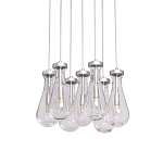 Люстра с 7-ю прозрачными плафонами из стекла в форме капли на круглом потолочном основании цвета хром Lucid Rain  варинант исполнения - 1 | Loft Concept во Владивостоке