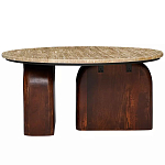 Кофейный столик с круглой столешницей на 2-х массивных деревянных ножках Tandem Travertine and Wood варинант исполнения - 1 | Loft Concept во Владивостоке