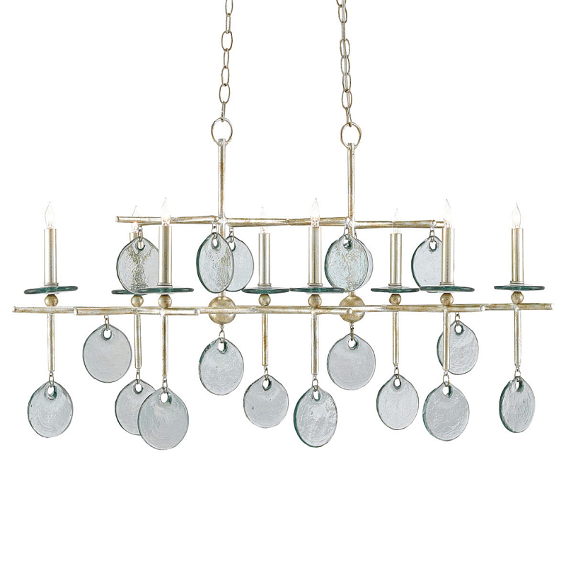 Люстра линейная с круглыми прозрачными подвесками Horizontal Rectangular Chandelier Серебряный Прозрачный Люстра линейная с круглыми прозрачными подвесками Horizontal Rectangular Chandelier Серебряный Прозрачный во Владивостоке | Loft Concept