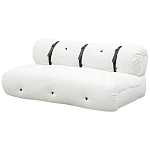 Двухместный диван без подлокотников белый с обивкой букле и ремешками из кожи Blaise Boucle Sofa варинант исполнения - 2 | Loft Concept во Владивостоке