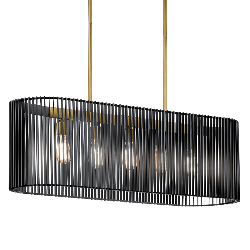 Люстра подвесная овальной формы с металлическим решетчатым абажуром матово-черного цвета и 5 лампами Kichler Черный Латунь во Владивостоке | Loft Concept 