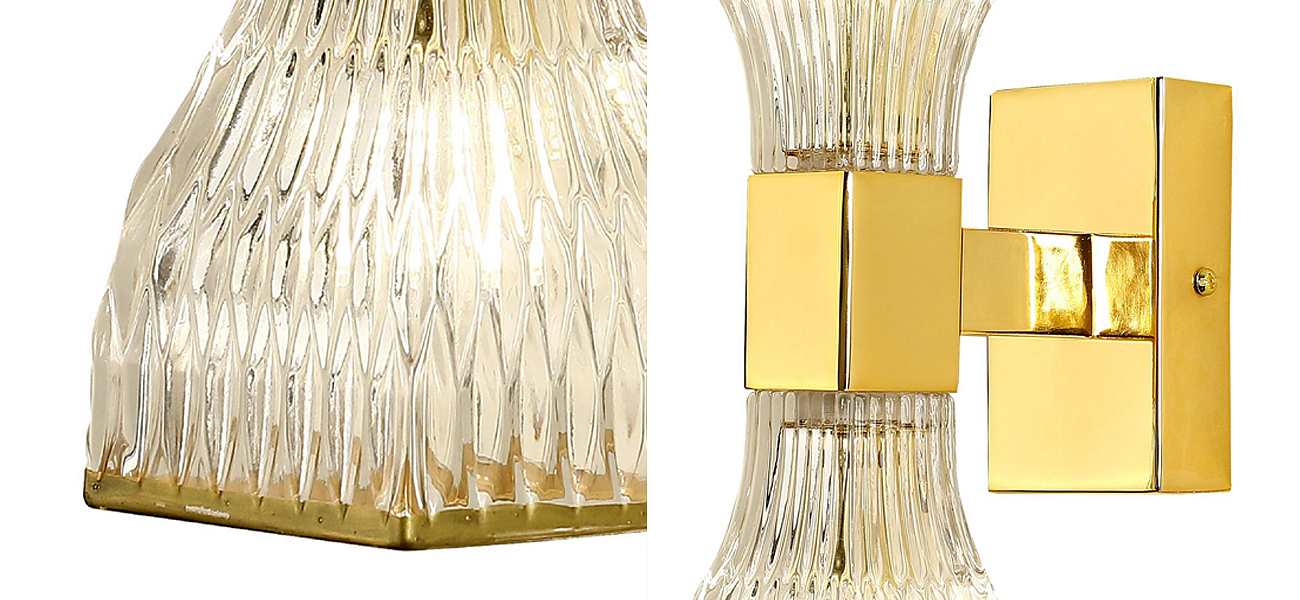 Бра с двумя плафонами из рельефного стекла GLASS HORN Gold Бра с двумя плафонами из рельефного стекла GLASS HORN Gold - Loft-Concept во Владивостоке