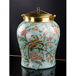 Ваза округлой формы из фарфора с рисунком и бронзовой крышкой Turquoise Blooming Garden варинант исполнения - 1 | Loft Concept во Владивостоке