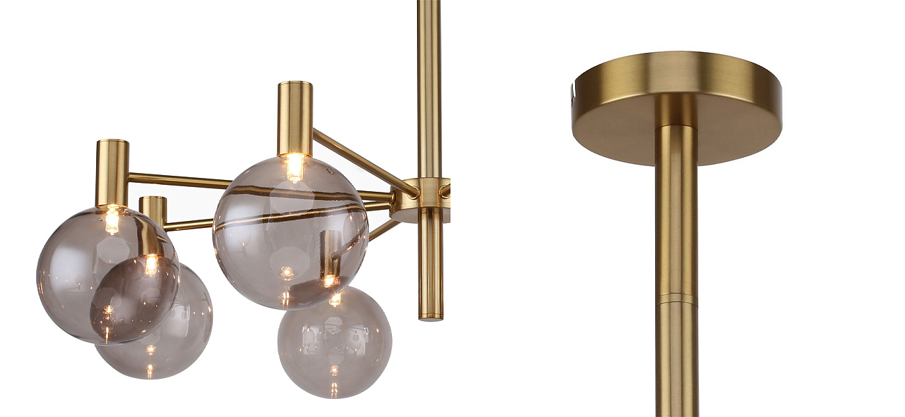 Люстра с выдувными плафонами коньячного цвета Carmella Globe Brass Люстра с выдувными плафонами коньячного цвета Carmella Globe Brass - Loft-Concept во Владивостоке