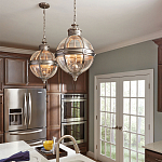 Подвесной светильник с прозрачным стеклянным плафоном в форме шара цвета никеля в индустриальном стиле на цепи 3 лампы Feiss варинант исполнения - 3 | Loft Concept во Владивостоке