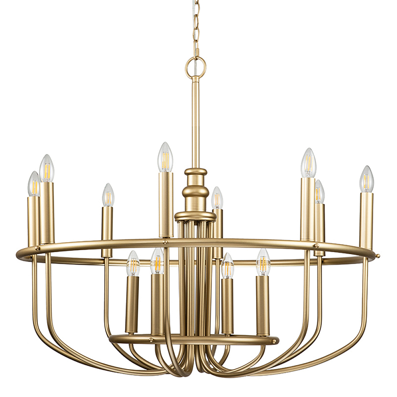  Люстра круглая двухъярусная цвета латунь с 12-ю лампами Kichler Латунь во Владивостоке | Loft Concept 