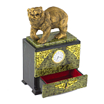 Часы настольные с декором в виде медведя и выдвижным ящиком из натурального камня Змеевик Bear Stone Clock варинант исполнения - 3 | Loft Concept во Владивостоке
