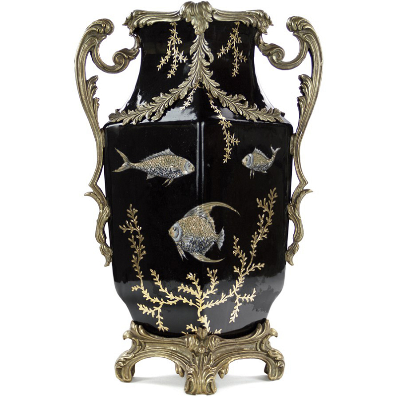 Фарфоровая ваза Gold Algae Fish Vase Черный Бронза Золотой Фарфоровая ваза Gold Algae Fish Vase Черный Бронза Золотой во Владивостоке | Loft Concept