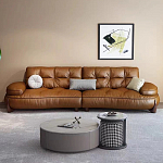 Диван кожаный с каркасом из массива дерева Medieval Furniture варинант исполнения - 1 | Loft Concept во Владивостоке