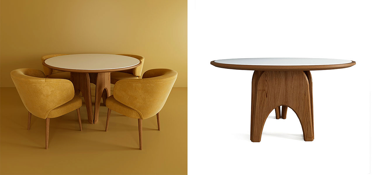 Обеденный круглый стол из дерева со столешницей из камня Pelican Dinner Table Обеденный круглый стол из дерева со столешницей из камня Pelican Dinner Table - Loft-Concept во Владивостоке