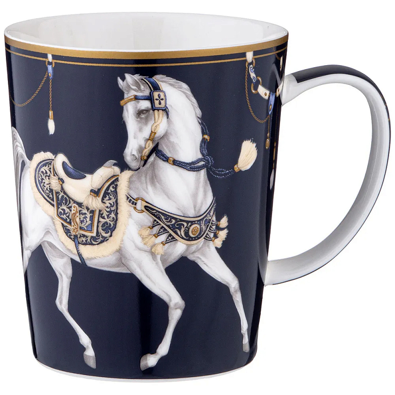 Кружка из фарфора синяя с изображением лошади 400 мл Porcelain Horse Set Белый Синий Золотой Кружка из фарфора синяя с изображением лошади 400 мл Porcelain Horse Set Белый Синий Золотой во Владивостоке | Loft Concept