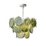 Люстра из зеленых стеклянных дисков с перламутровым эффектом Green Glowing Glaze варинант исполнения - 7 | Loft Concept во Владивостоке