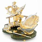 Икорница с ложкой с декором "Дед с осетром" с гравировкой на подставке из натурального камня Нефрит Decorative Cavair Dishes варинант исполнения - 1 | Loft Concept во Владивостоке