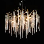 Люстра золотого цвета с декоративными ветками и длинными прозрачными стеклянными подвесами в форме сосулек Droplet Chandelier варинант исполнения - 3 | Loft Concept во Владивостоке