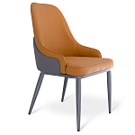 Стул оранжевый с высокой спинкой из искуственной кожи на серых металлических ножках Enigma Orange варинант исполнения - 1 | Loft Concept во Владивостоке