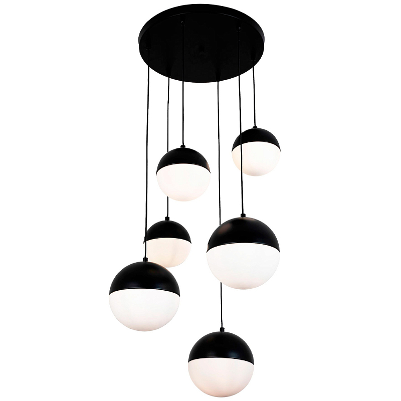 Каскадный светильник с 6-ю плафонами шары Ponzio Flos Cascade Black Sphere Hanging Lamp Черный Белый Каскадный светильник с 6-ю плафонами шары Ponzio Flos Cascade Black Sphere Hanging Lamp Черный Белый во Владивостоке | Loft Concept