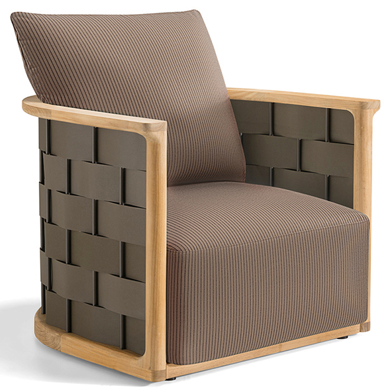 Дизайнерское уличное кресло из массива дерева с плетеной спинкой PALINFRASCA Armchair Бежево-серый Оливковый Древесина Дизайнерское уличное кресло из массива дерева с плетеной спинкой PALINFRASCA Armchair Бежево-серый Оливковый Древесина во Владивостоке | Loft Concept