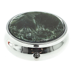 Таблетница карманная круглая с 3-мя отделениями с зеркалом и накладкой из натурального камня Серафинит Silver Stone Pillboxes варинант исполнения - 3 | Loft Concept во Владивостоке