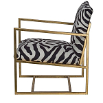 Кресло с металлическим золотистым каркасом и мягкой обивкой с чёрно-белым принтом зебры Wild animals варинант исполнения - 2 | Loft Concept во Владивостоке