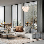 Люстра из белых стеклянных дисков на серебрянном каркасе White Glowing Reflectors варинант исполнения - 2 | Loft Concept во Владивостоке