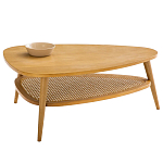 Журнальный стол из массива дуба и декором из плетеного ротанга Reyer Rattan Coffee Table варинант исполнения - 1 | Loft Concept во Владивостоке