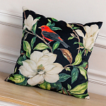 Декоративная подушка чёрная с изображением птицы в саду Blooming Red Birds варинант исполнения - 2 | Loft Concept во Владивостоке
