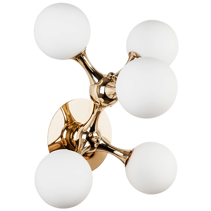 Бра с 5-ю плафонами из стеклянных шаров Pearls Suspension Gold Wall Lamp Белый матовый Глянцевое золото Бра с 5-ю плафонами из стеклянных шаров Pearls Suspension Gold Wall Lamp Белый матовый Глянцевое золото во Владивостоке | Loft Concept