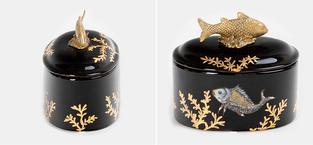Шкатулка черная фарфоровая Золотая Рыбка Gold fish Шкатулка черная фарфоровая Золотая Рыбка Gold fish - Loft-Concept во Владивостоке