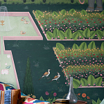 Обои ручная роспись Mahal Garden Original colourway on blue painted Xuan paper варинант исполнения - 2 | Loft Concept во Владивостоке