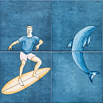 Плитка с узором Дельфин Серфингист варинант исполнения - 1 | Loft Concept во Владивостоке