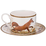 Чайная пара из фарфора с изображением утки и лисы 300 мл Hunting Porcelain Collection варинант исполнения - 1 | Loft Concept во Владивостоке