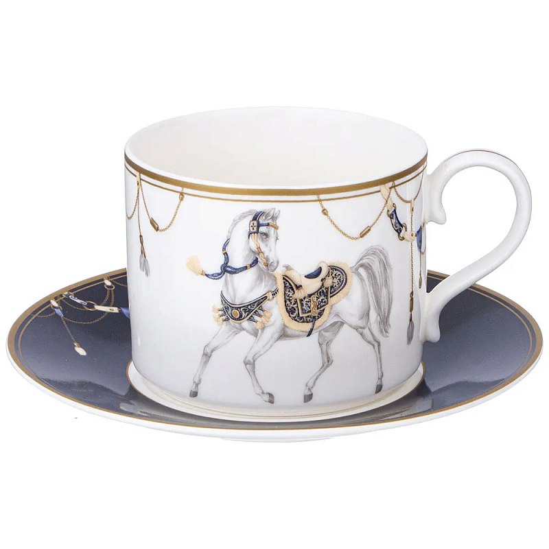 Чайная пара из фарфора с изображением лошади 300 мл Porcelain Horse Set 2 Белый Синий Золотой Чайная пара из фарфора с изображением лошади 300 мл Porcelain Horse Set 2 Белый Синий Золотой во Владивостоке | Loft Concept