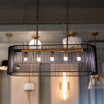 Люстра подвесная овальной формы с металлическим решетчатым абажуром матово-черного цвета и 5 лампами Kichler варинант исполнения - 7 | Loft Concept во Владивостоке