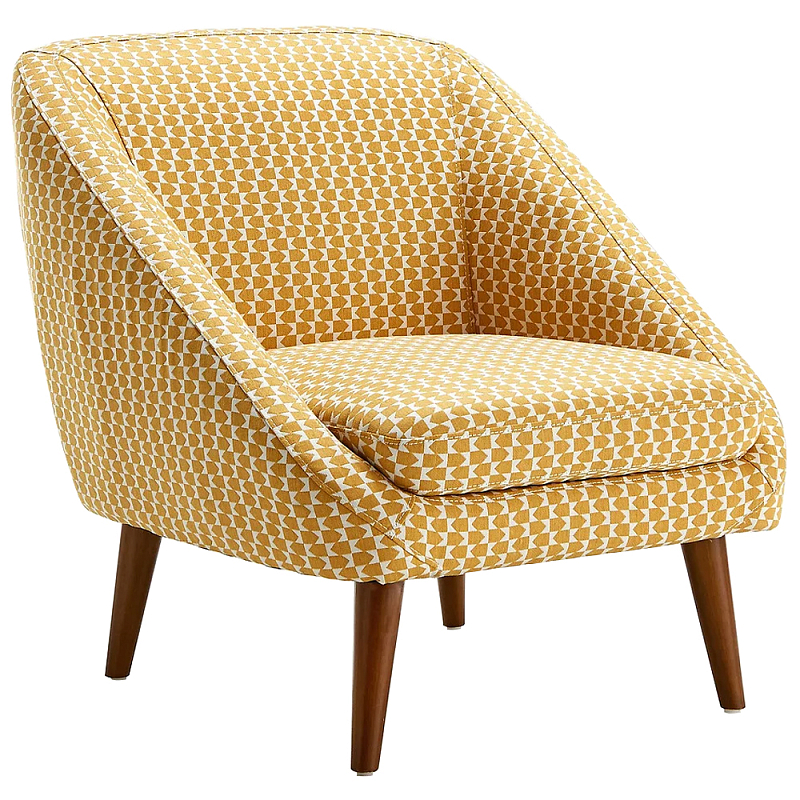 Кресло желтое с принтом Pauley Yellow Armchair Желтый Белый Коричневый Кресло желтое с принтом Pauley Yellow Armchair Желтый Белый Коричневый во Владивостоке | Loft Concept
