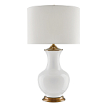 Настольная лампа белого цвета с фарфоровым основанием и латунными акцентами и тканевым абажуром Currey & Company варинант исполнения - 1 | Loft Concept во Владивостоке