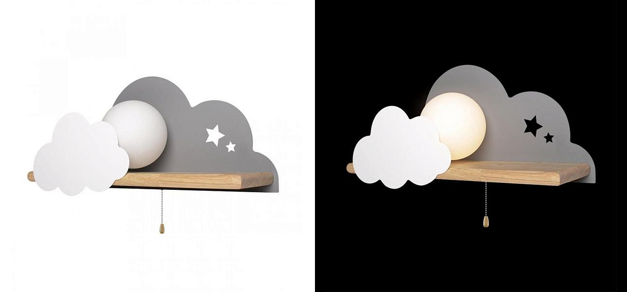 Бра с деревянной полкой серое Облако Wall Lamp Grey Cloud Бра с деревянной полкой серое Облако Wall Lamp Grey Cloud - Loft-Concept во Владивостоке