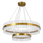 Люстра подвесная двухъярусная с золотистымыми кольцами и прозрачными стеклянными элементами Ring Horizontal варинант исполнения - 1 | Loft Concept во Владивостоке