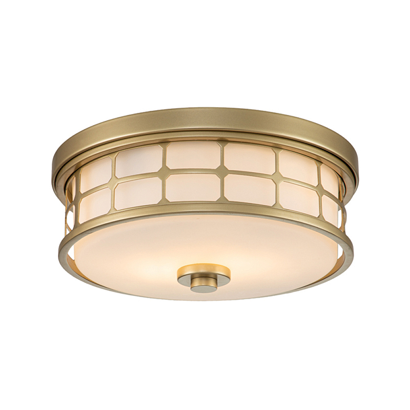 Потолочный светильник для ванных комнат цвета латунь в виде металлической клетки с геометрическими узорами Quoizel Латунь Белый во Владивостоке | Loft Concept 