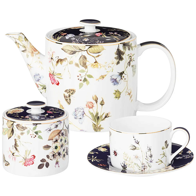 Чайный сервиз из фарфора с цветочным принтом на 6 персон 14 предметов Garden Whisper Porcelain Set Белый Темно-синий Мульти Чайный сервиз из фарфора с цветочным принтом на 6 персон 14 предметов Garden Whisper Porcelain Set Белый Темно-синий Мульти во Владивостоке | Loft Concept