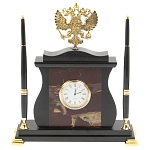 Часы настольные с Гербом России и 2-мя шариковыми ручками в комплекте Stone Clock варинант исполнения - 4 | Loft Concept во Владивостоке