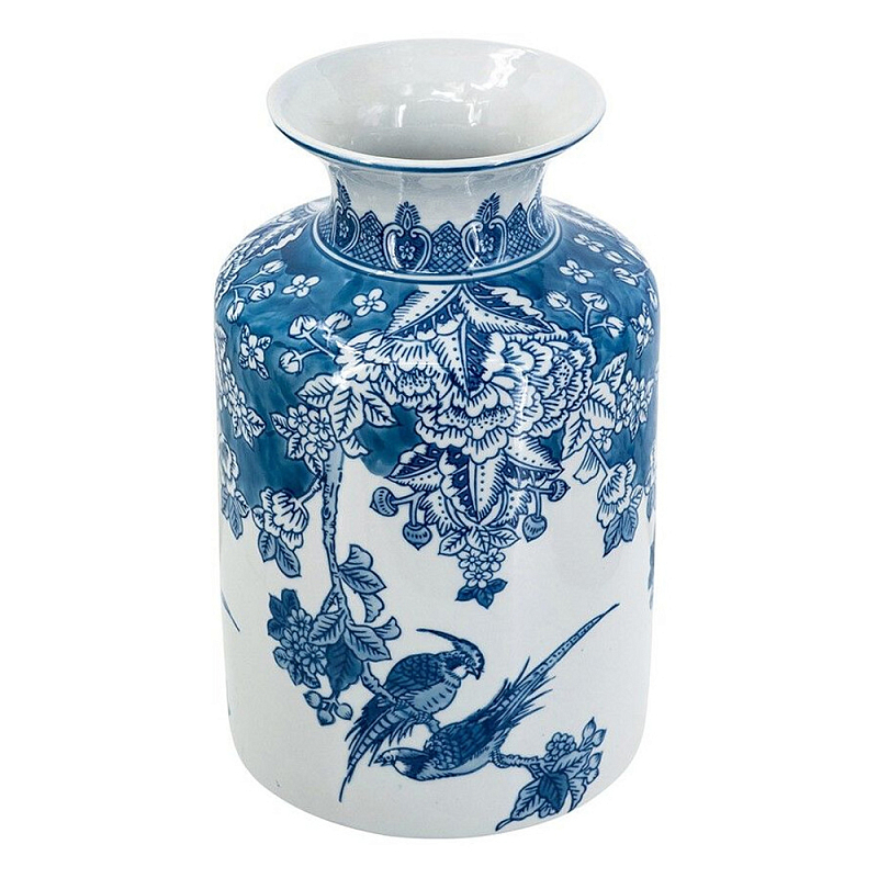 Ваза с мотивами цветущего сада с попугаями Vase Inspired by Nature Синий Белый во Владивостоке | Loft Concept 