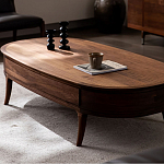 Кофейный стол овальный из дерева с 2-мя ящиками Coffee Walnut Table варинант исполнения - 3 | Loft Concept во Владивостоке