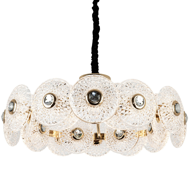 Люстра с декором из круглых рельефных пластин из хрусталя Decorative Glass Discs Chandelier 82 Золотой Прозрачное Стекло Люстра с декором из круглых рельефных пластин из хрусталя Decorative Glass Discs Chandelier 82 Золотой Прозрачное Стекло во Владивостоке | Loft Concept
