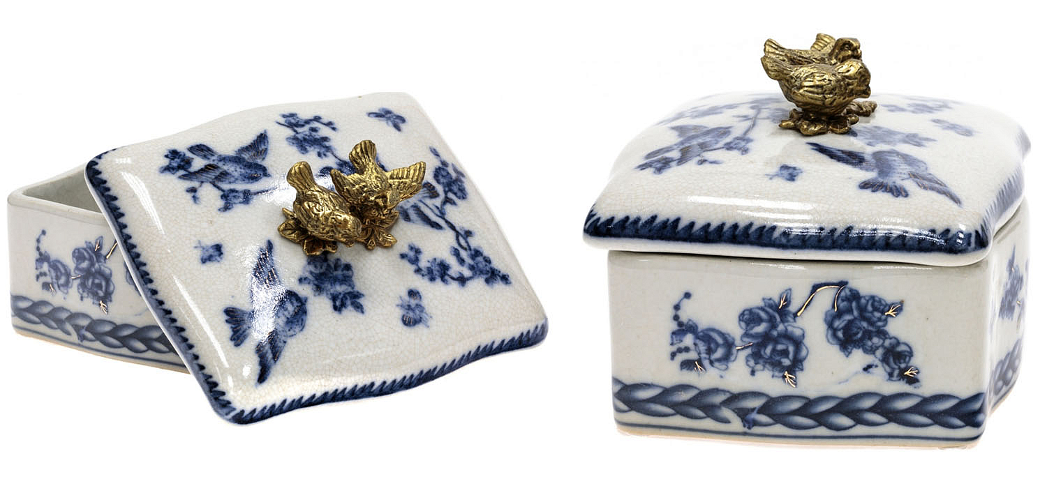 Шкатулка Blue Flowers and Bronze Birds Шкатулка Blue Flowers and Bronze Birds - Loft-Concept во Владивостоке