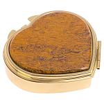 Таблетница карманная в форме сердца с 3-мя отделениями с зеркалом и накладкой из натурального камня Яшма Змеиная Gold Stone Pillboxes варинант исполнения - 1 | Loft Concept во Владивостоке