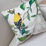 Декоративная подушка бежевая с изображением птиц и цветов Blooming Yellow Birds варинант исполнения - 2 | Loft Concept во Владивостоке