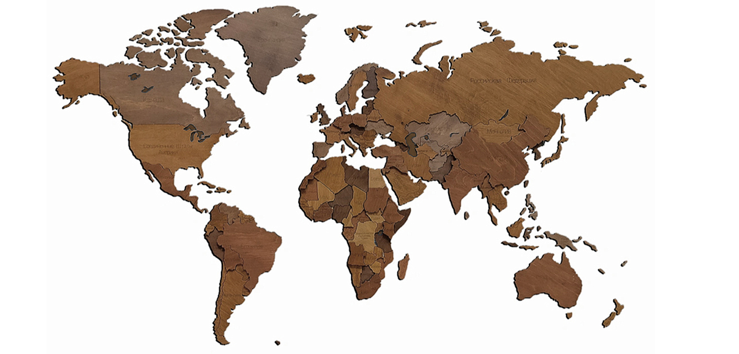 Аксессуар на стену Wooden World Map цвет орех Аксессуар на стену Wooden World Map цвет орех - Loft-Concept во Владивостоке