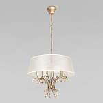 Люстра подвесная круглая с тканевым полупрозрачным абажуром и подвесками 6 ламп Gilded Elegance варинант исполнения - 2 | Loft Concept во Владивостоке