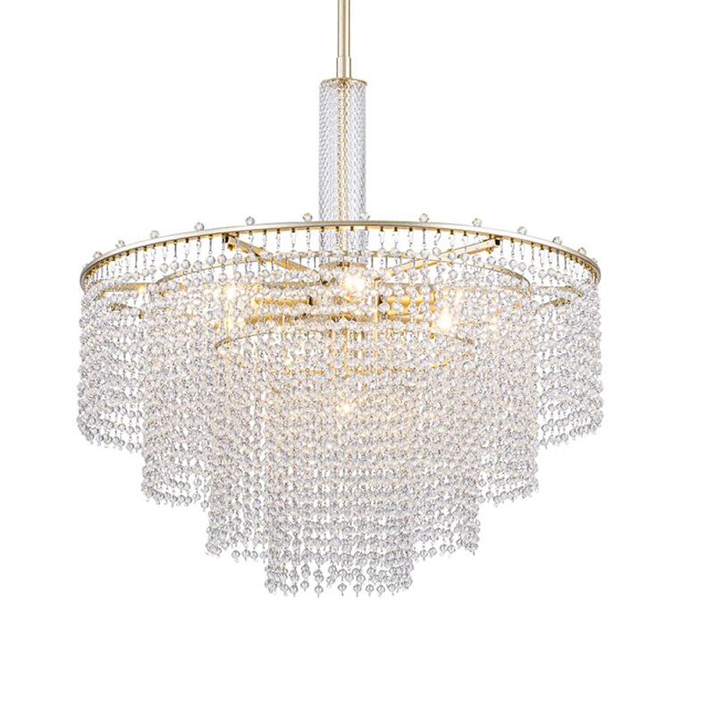 Люстра многоярусная с каскадами кристаллов Crystal Rains Золотой Прозрачный во Владивостоке | Loft Concept 